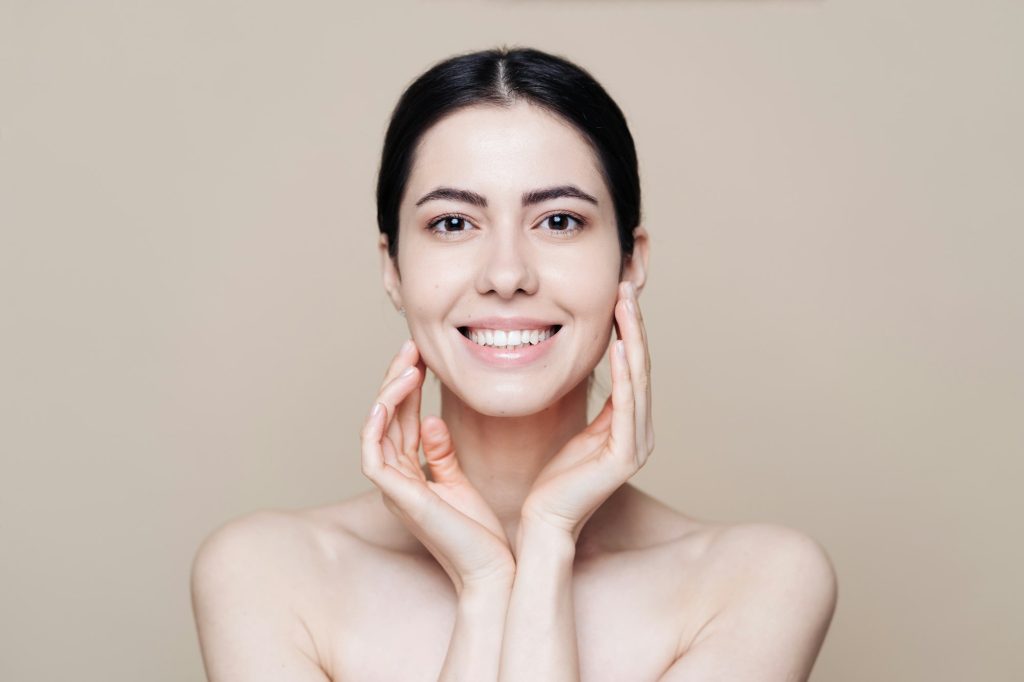 Beauty portrait of woman face with natural skin